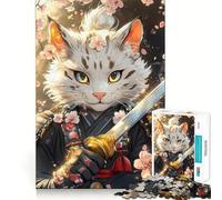 Puzzle Animalier Chat Savannah Samouraï avec épée 1000 pièces pour Adolescents Jouet Anti-Stress Intelligent Bord Tranchant Cadeau d'anniversaire (50x75cm)
