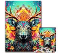 Puzzle Animalier en Bois de 1 000 pièces pour Adultes, Motif Renne, Jeu Familial interactif, défi cérébral, Jouet éducatif 50x75cm/19,68x29,52 Pouces