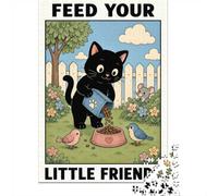 Puzzle Animaux 1000 pièces Black Cat Feeding Little Friends, 52x38cm, Loisir créatif pour Les soirées d’Hiver, idée Cadeau Noël, Anniversaire ou Nouvel an