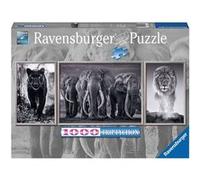 Ravensburger - Puzzle Adulte - Puzzle Triptyque1000 p - Panthère, éléphant, Lion - 16729