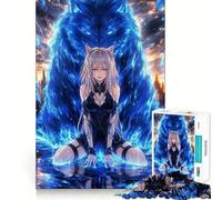 Puzzle Anime Fille avec Loup Bleu 1000 Pièces Jeu de Mémoire Découpe de Haute Précision Défi Cérébral Interactif pour la Maison (50x75cm)