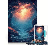 Puzzle Anime Forêt Rivière Coucher de Soleil pour Adultes 1000 Pièces de Taille Uniforme et Précises Jeu de Réflexion Idéal pour Les Voyages (38x26cm)