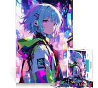 Puzzle Anime Girl dans Neon City Jeu de 1000 pièces Découpe de Haute précision Défi cérébral interactif pour la Maison (38x26cm)