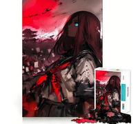 Puzzle Anime Girl with Blood Moon pour Adultes,1000 pièces,Jeu de Stimulation cérébrale,Format Uniforme,pièces précises,idéal pour Les Voyages (38x26cm)