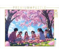 Puzzle · Anime Pique-Nique des cerisiers en Fleurs | Scène de manga kawaii avec des amis sous les arbres Sakura · 1000 pièces · Format assemblé 64 × 48 cm · CALVENDO Puzzle
