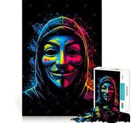 Puzzle Anonyme Masque Néon Art 1000 Pièces pour Adolescents Jeu de Logique Découpe Précise pour Toute la Famille (50x75cm)
