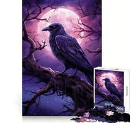 Puzzle Antique Corbeau, Lune et Nuit 1000 pièces pour Adolescents Un Casse-tête Stimulant et agréable, aux Bords Lisses, idéal comme Cadeau de Noël (38x26cm)