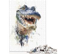 Puzzle aquarelle alligator souriant de 500 pièces, puzzle carré créatif pour adultes et puzzles en bois, jeux de puzzle anti-stress et uniques 500 pièces (52 x 38 cm)