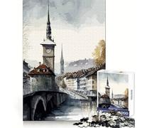 Puzzle Aquarelle Berne 1000 pièces pour Adultes Concentration, Temps Bien dépensé, Assemblage Parfait, Surprise de Noël (50x75cm)