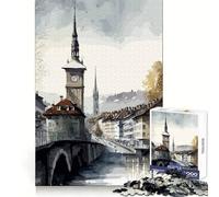 Puzzle Aquarelle Berne pour Adolescents, 1000 pièces, Exercice cognitif, Loisirs, Plaisir, sans Bords Rugueux, Cadeau Artistique de Noël (38x52cm)
