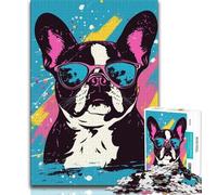 Puzzle Aquarelle Bouledogue français 1000 pièces pour Adultes et Adolescents Jouets éducatifs et éducatifs pour la Famille pour renforcer l'amour Entre Couples 26x38cm