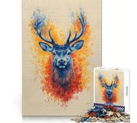 Puzzle Aquarelle Cerf Bleu pour Adultes, 1000 pièces, Exercice de raisonnement, activité de Loisirs, Bords de qualité supérieure, Cadeau de Noël Chaleureux (38x52cm)