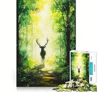 Puzzle Aquarelle Cerf dans la forêt 1000 pièces pour Adolescents Jeu Stimulant l'esprit Assemblage sûr et Solide Activité Amusante en Famille Activité Nocturne (50x75cm)