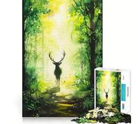 Puzzle Aquarelle Cerf dans la forêt 1000 pièces Stimule l'esprit Découpe Nette Composants Robustes Un Divertissement captivant pour des Moments de détente à la Maison (38x26cm)