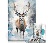 Puzzle Aquarelle Cerf enneigé 1000 pièces pour Adolescents Renforce la mémoire, apaise et détend Bords Lisses Cadeau Exceptionnel (38x26cm)