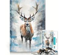 Puzzle Aquarelle Cerf enneigé pour Adultes, 1000 pièces, Jeu Intelligent, Calme et apaisant, Assembler, (50x75cm)