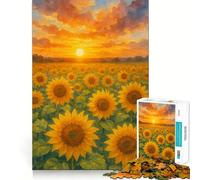 Puzzle Aquarelle Champ de tournesols au Coucher du Soleil, 1000 pièces, pour Adolescents, Jeu de logique mentale, Anti-Stress, découpe Ferme, Cadeau de Noël 38x26cm