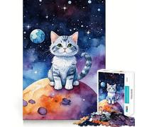 Puzzle Aquarelle Chat de l'espace pour Adultes, 1000 pièces, pour stimuler la mémoire, Jeu de Groupe, Motif Assembler, Surprise de Noël (38x52cm)