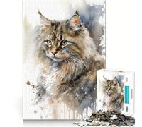Puzzle Aquarelle Chat de Sibérie pour Adolescents, 1000 pièces, Casse-tête et Divertissement paisible, Assemblage Artistique, Joli Cadeau 38x52cm