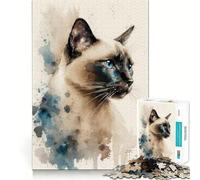 Puzzle Aquarelle Chat Siamois pour Adolescents, 1000 pièces, Jeu d'éveil, activité à Domicile, décoration Murale découpée avec précision 38x26cm