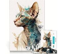 Puzzle Aquarelle Chat Sphynx pour Adultes 1000 pièces Smart Reason Toy Group Joy Smooth Edge Fine Art Piece 38x52cm