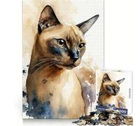 Puzzle Aquarelle Chat Tonkinois pour Adultes, 1000 pièces, Jouet Intelligent et apaisant, découpe précise, Objet de Collection 38x52cm