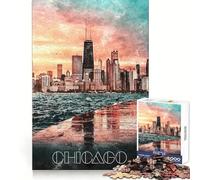 Puzzle Aquarelle Chicago Night de 1000 pièces pour Adolescents Développe la logique, apaise l'esprit, Amusant et sécurisé Assemblage Parfait Idée Cadeau (50x75cm)