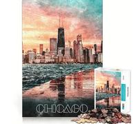 Puzzle Aquarelle Chicago Night pour Adolescents,1000 pièces,Jeu de mémoire Amusant,Surface Lisse sans bavures,Cadeau d'anniversaire,Casse-tête (50x75cm)
