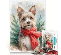 Puzzle Aquarelle Chien à écharpe Rouge 1000 pièces Jeu de mémorisation mentale Découpe de Haute précision Activité Manuelle Défi cérébral interactif pour la Maison (50x75cm)
