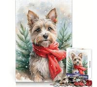 Puzzle Aquarelle Chien à écharpe Rouge 1000 pièces pour Adolescents Motif : Chien à l'aquarelle avec écharpe Rouge Idée Cadeau de Noël Unique et Facile à Comprendre (38x52cm)