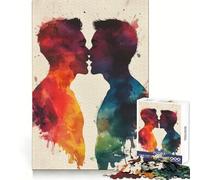Puzzle Aquarelle Couple Qui s’Embrasse pour Adultes, 1000 pièces, Stimulant cérébral, Passe-Temps paisible, Cadenas sécurisé, Cadeau créatif (38x26cm)