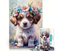 Puzzle Aquarelle de 1000 pièces représentant Un Chiot avec Une Couronne de Fleurs idéal pour Les Adolescents Renforce la mémoire favorise Les Moments de Calme et de qualité Cadeau Classique (38x52cm)