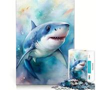 Puzzle Aquarelle de bébé Requin,1000 pièces,Jeu de Concentration,découpe de précision,Bords Lisses,activité captivante pour des soirées tranquilles (38x52cm)