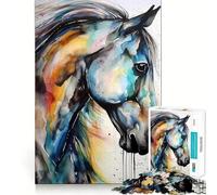 Puzzle Aquarelle de Cheval Sauvage pour Adolescents,1000 pièces,Jeu Stimulant l'esprit,pièces nettes et sans bavures,Facile à Apprendre,pour Toute la Famille (38x52cm)