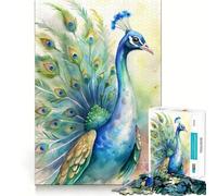 Puzzle Aquarelle de Paon pour Adultes,1000 pièces,Jeu de mémoire,Assemblage sécurisé et Solide,Jeu de Construction de Liens significatifs (38x52cm)