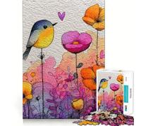 Puzzle Aquarelle d'oiseaux et de Fleurs dans Un Jardin,1000 pièces,Jeu Amusant,Technologie de découpe Laser avancée,Jouet d'intérieur pour Les Vacances (50x75cm)