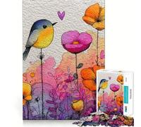 Puzzle Aquarelle d'oiseaux et de Fleurs dans Un Jardin,1000 pièces,Jeu de Concentration mentale,découpe de précision,Bords Lisses,activité captivante pour des soirées tranquilles (38x26cm)