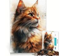 Puzzle Aquarelle d'un Chat Roux,1000 pièces,Jeu de Construction Focus,Assemblage sécurisé et Solide,Jouet d'intérieur pour Les Vacances (38x26cm)