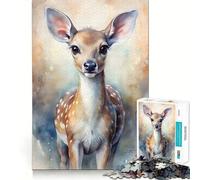 Puzzle Aquarelle d'un Faon pour Adultes,1000 pièces,Jeu de mémoire,Assemblage sécurisé et Solide,Jeu de Construction de Liens significatifs (38x52cm)