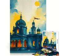 Puzzle Aquarelle d'une église au Coucher du Soleil pour Adolescents,1000 pièces,pour développer l'intelligence et l'habileté,pour Une évasion paisible et Un Assemblage Facile,Cadeau de Noël (50x75cm)