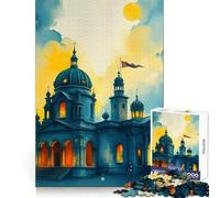 Puzzle Aquarelle d'une église au Coucher du Soleil pour Adultes, 1000 pièces, Exercice de raisonnement, détente paisible, Cadeau saisonnier (38x26cm)