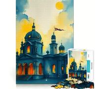 Puzzle Aquarelle Église au Coucher du Soleil 1000 pièces pour Adolescents activité de Groupe relaxante et Facile à Vivre en intérieur (50x75cm)
