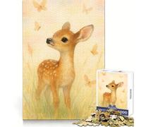 Puzzle Aquarelle Faon et Papillons 1000 pièces pour Adolescents, développement de la réflexion, Loisirs et Plaisir, Bords Nets, Cadeau d'hiver (38x52cm)