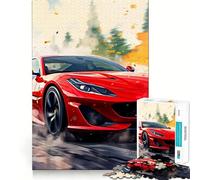 Puzzle Aquarelle Ferrari Rouge 1000 pièces pour Adolescents Stimule la mémoire Loisirs faciles Bords Nets Surprise de Noël (38x52cm)