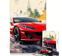 Puzzle Aquarelle Ferrari Rouge 1000 pièces pour Adolescents Stimule la mémoire Loisirs faciles Bords Nets Surprise de Noël (38x52cm)