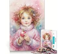 Puzzle Aquarelle Fille avec décoration de Noël 1000 pièces Jeu de Construction Focus Solide et sécurisé Assemblage Jeu de Divertissement d'intérieur pour Les fêtes (38x26cm)