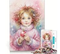 Puzzle Aquarelle Fille avec décoration de Noël 1000 pièces Jeu de mémoire Amusant Bords Lisses,Assemblage Parfait Une façon divertissante d'occuper Les Heures vides (50x75cm)