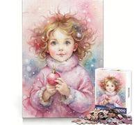 Puzzle Aquarelle Fille avec décoration de Noël, 1000 pièces, pour Adolescents, découpe Uniforme, Cadeau de Noël Unique (38x52cm)