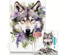 Puzzle Aquarelle Florale de Loup 1000 pièces Jeu de logique et de réflexion Découpe Experte Artisanat d'exception Exercice Mental Calme à Faire à la Maison (38x26cm)