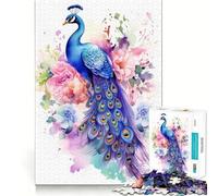 Puzzle Aquarelle Florale Paon 1000 pièces pour Adolescents Développement de la mémoire Design apaisant et Relaxant Cadeau Classique (38x26cm)